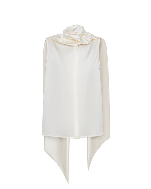 Sleeveless Blouse With A Draped Collar