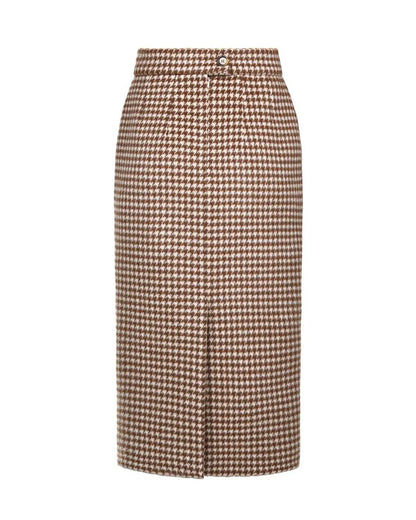 Wool "Houndstooth" Midi Skirt