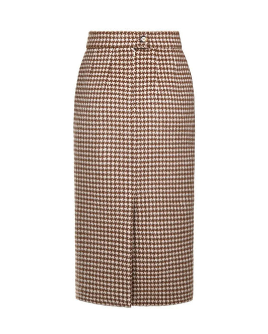 Wool "Houndstooth" Midi Skirt