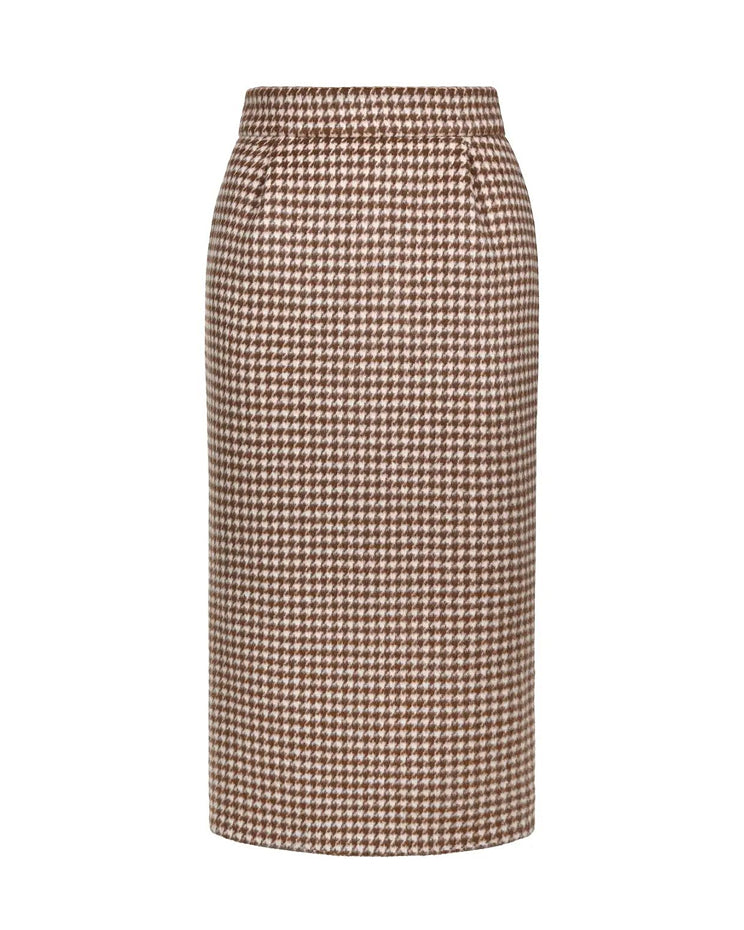 Wool "Houndstooth" Midi Skirt
