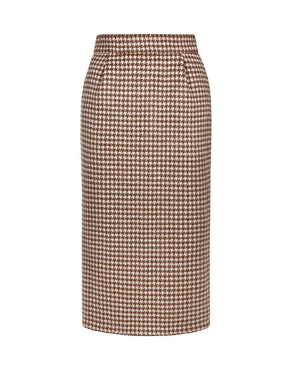 Wool "Houndstooth" Midi Skirt