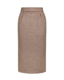 Wool "Houndstooth" Midi Skirt