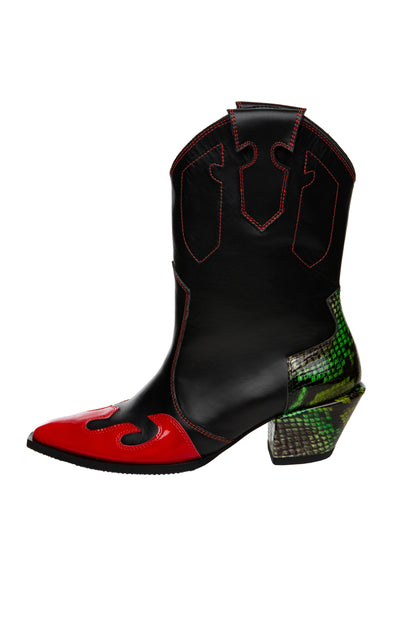Cowboy boots with green and red details