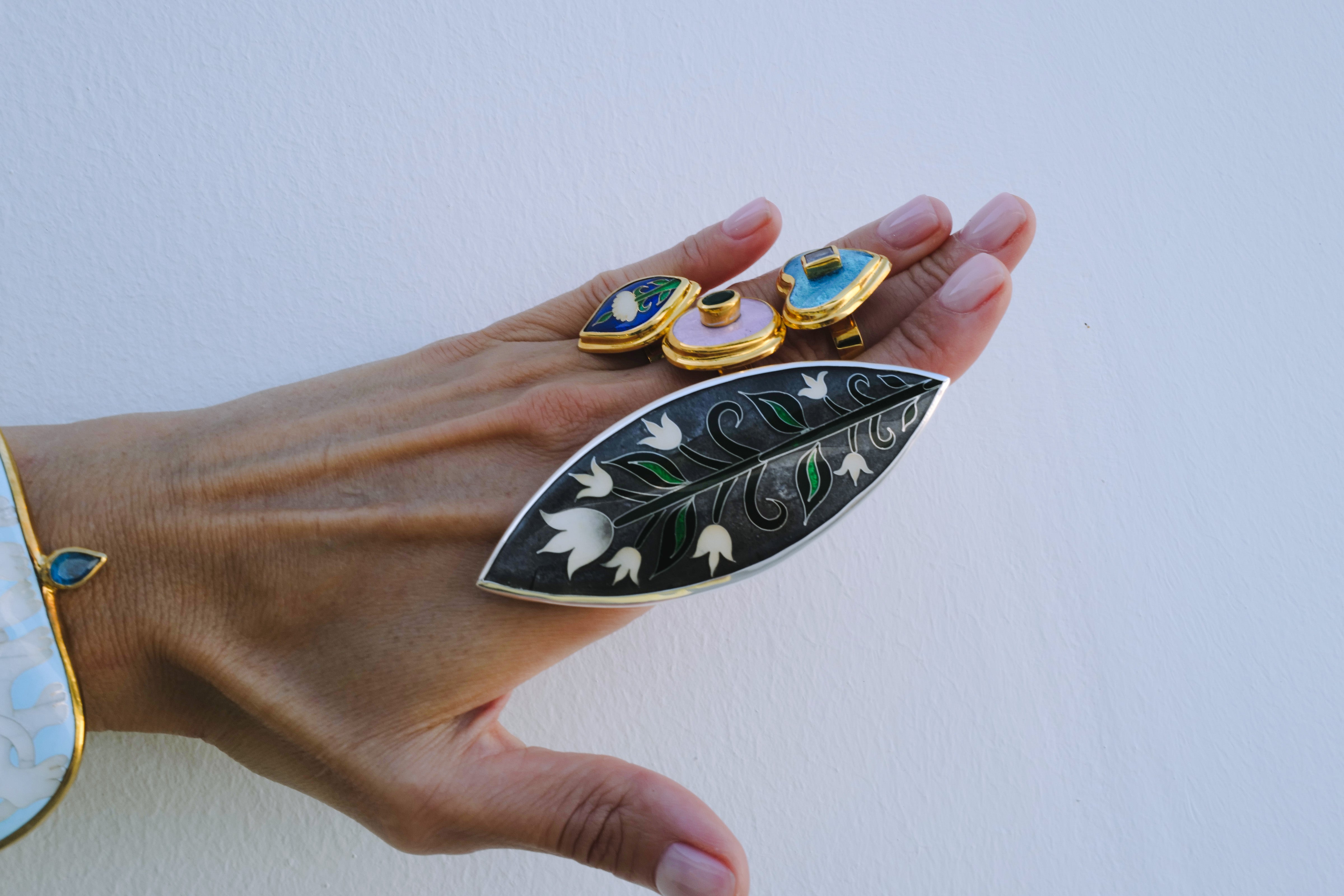 Blue petal enamel ring