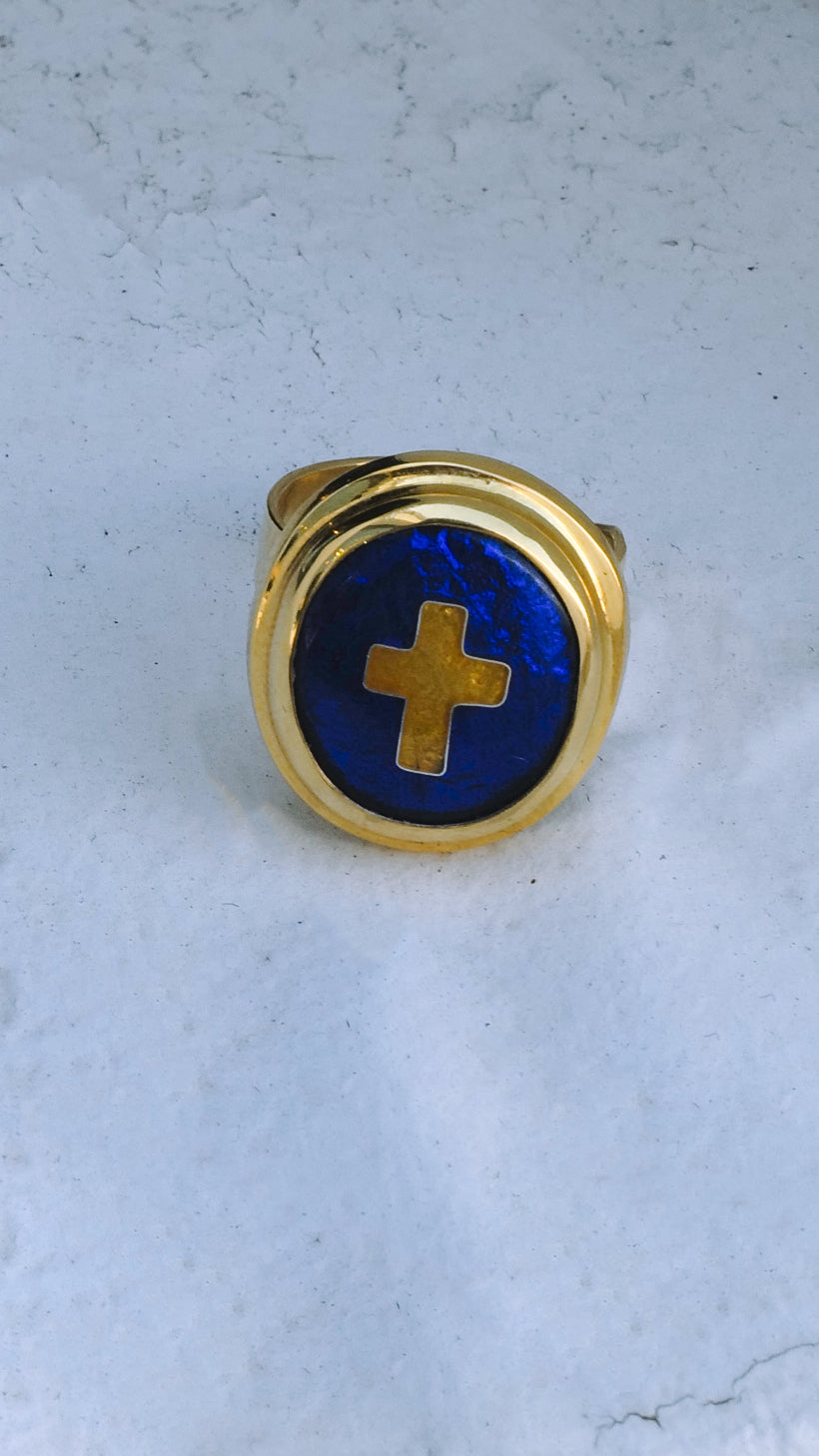Blue ring with cross