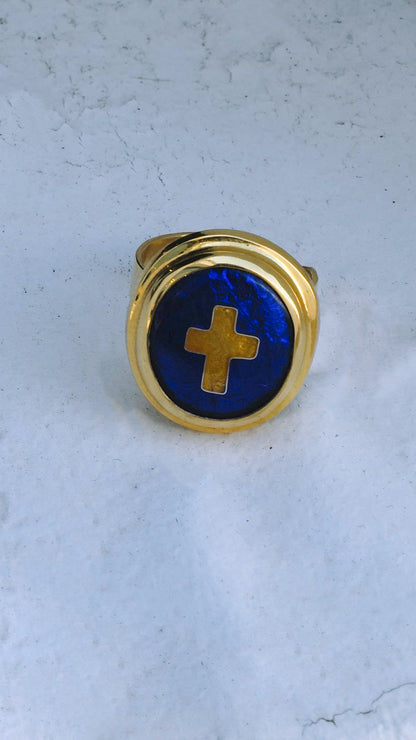 Blue ring with cross