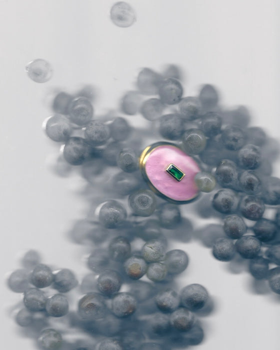 Pink Majesty Ring with Green Gem