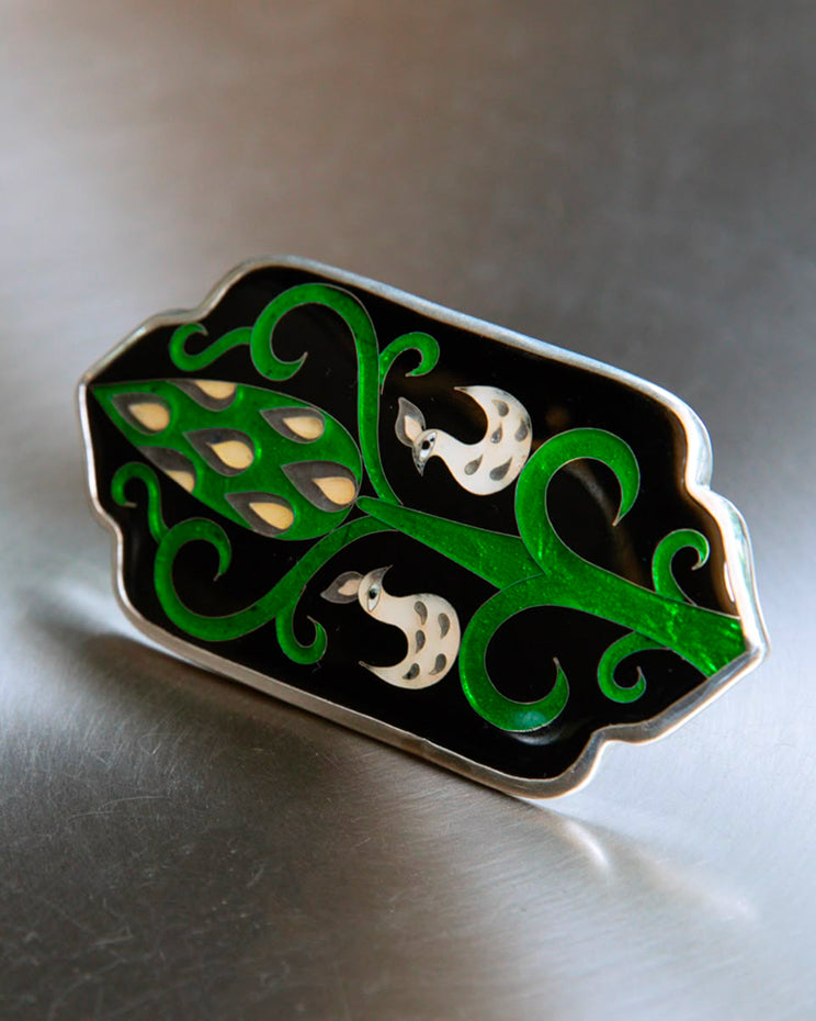 Gongli Big Black Ring With Green Details