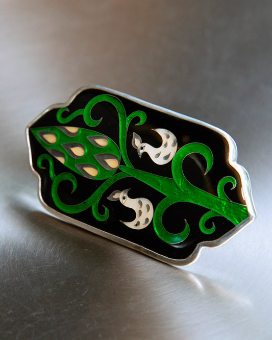 Gongli Big Black Ring With Green Details