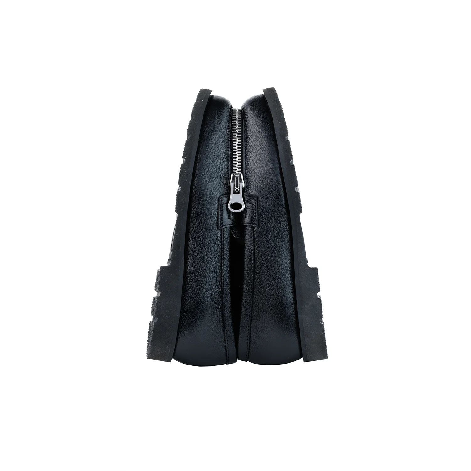 Black Leather Loafers with silver zipp