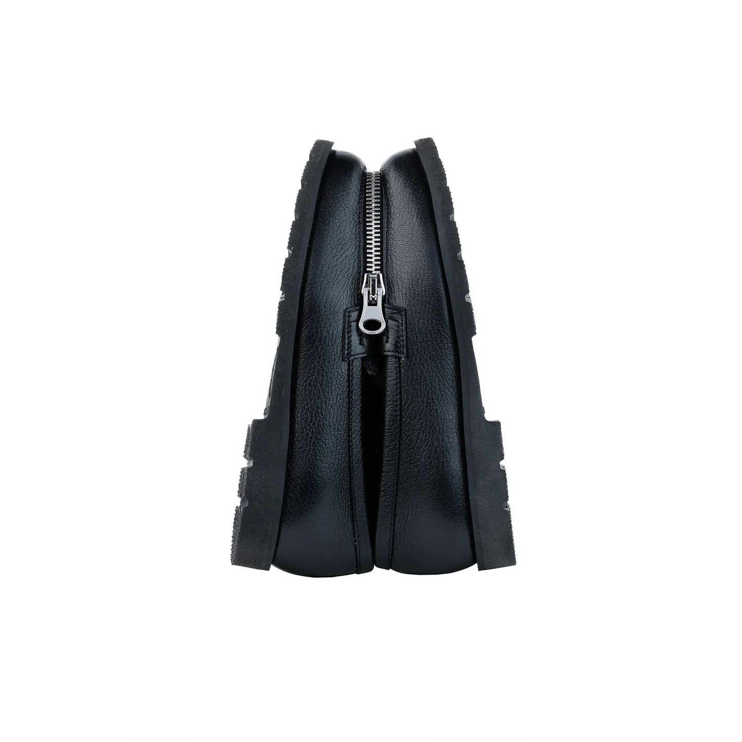 Black Leather Loafers with silver zipp