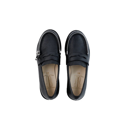 Black Leather Loafers with silver zipp