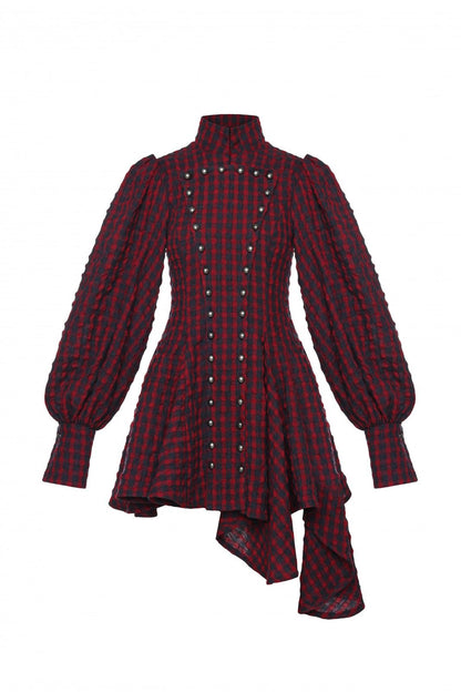 PUCKERED CHECK DRESS
