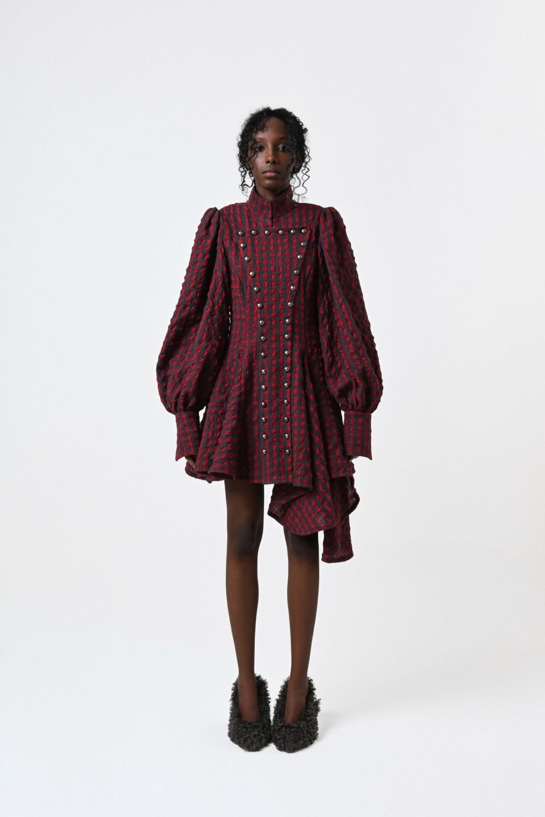 PUCKERED CHECK DRESS