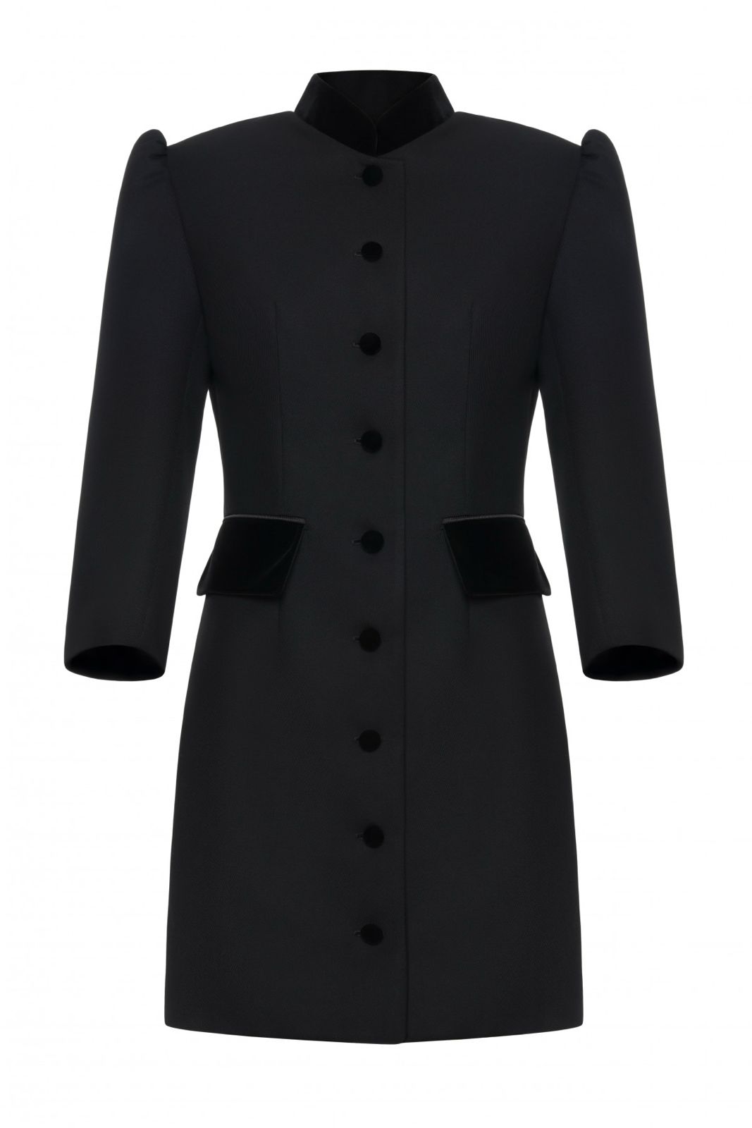 Velvet-Trimmed Tailored Midi Dress