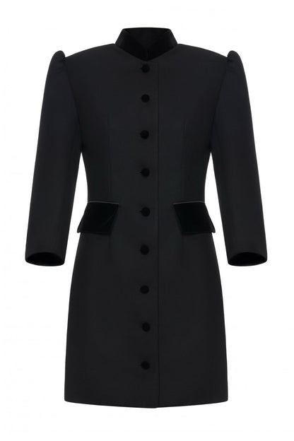 Velvet-Trimmed Tailored Midi Dress