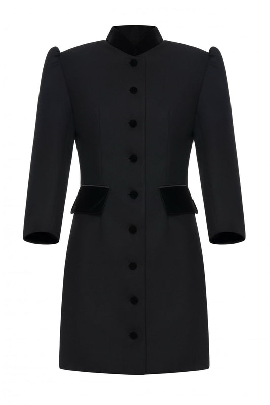Velvet-Trimmed Tailored Midi Dress