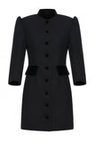 Velvet-Trimmed Tailored Midi Dress