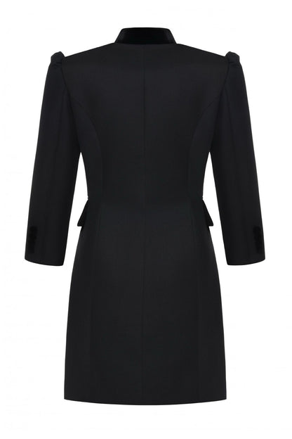 Velvet-Trimmed Tailored Midi Dress