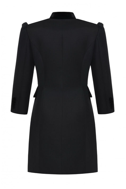 Velvet-Trimmed Tailored Midi Dress