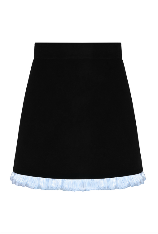 RUFFLE-TRIMMED VELVET MINI SKIRT