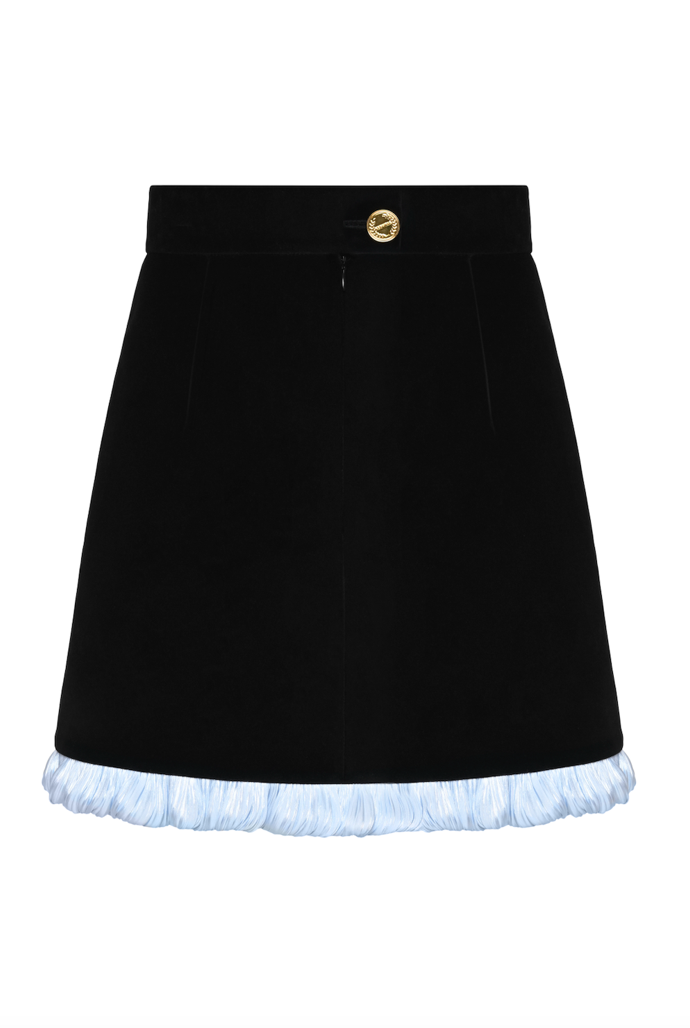 RUFFLE-TRIMMED VELVET MINI SKIRT