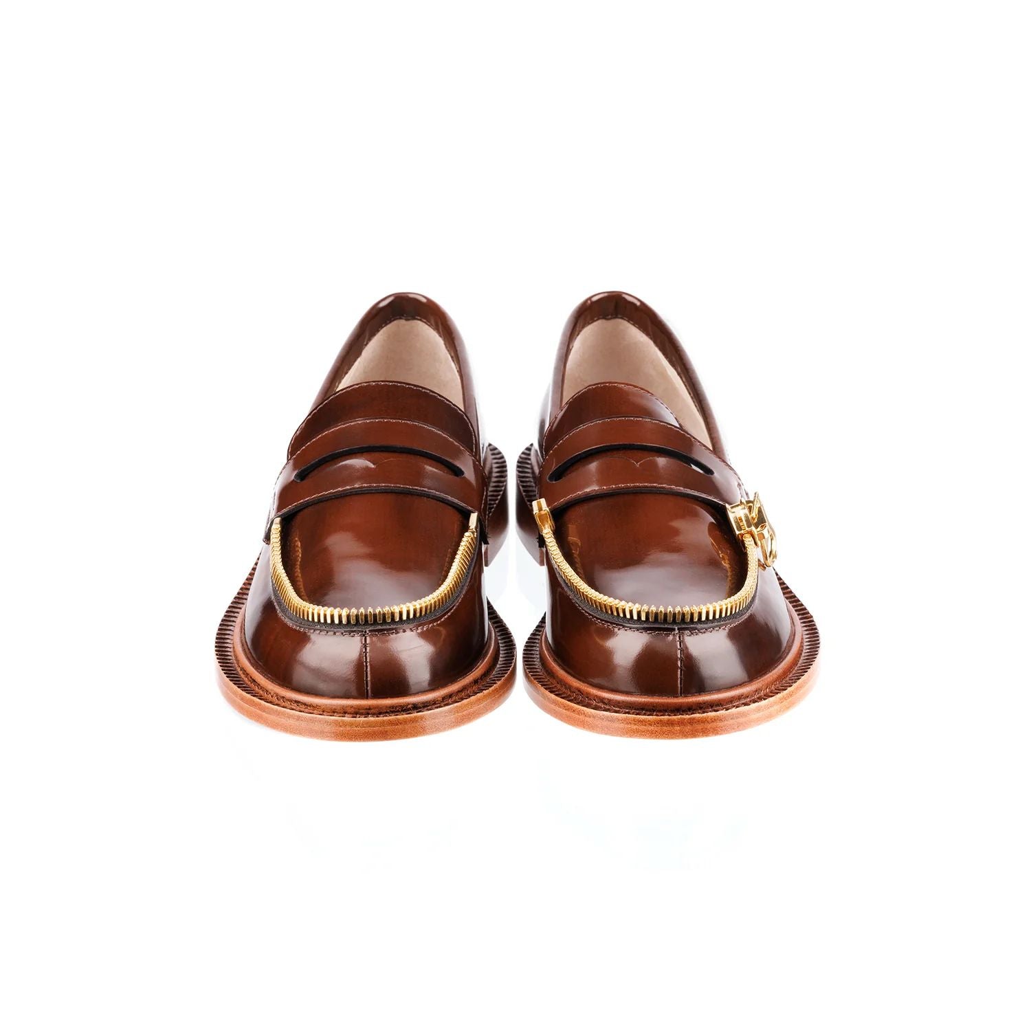 Brown mocassin with gold zipp