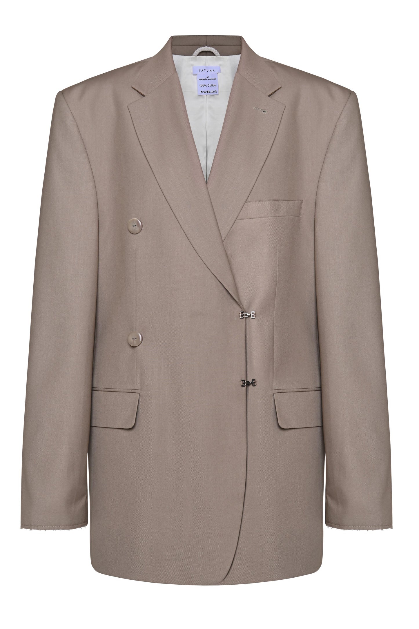 Oversize dark beige blazer with hooked buttons