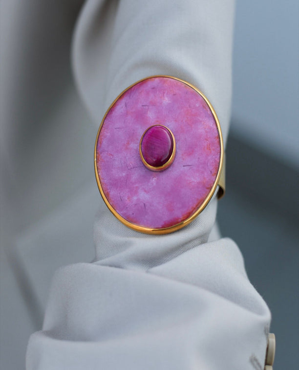 the Orbit Cuff in Rose Quartz
