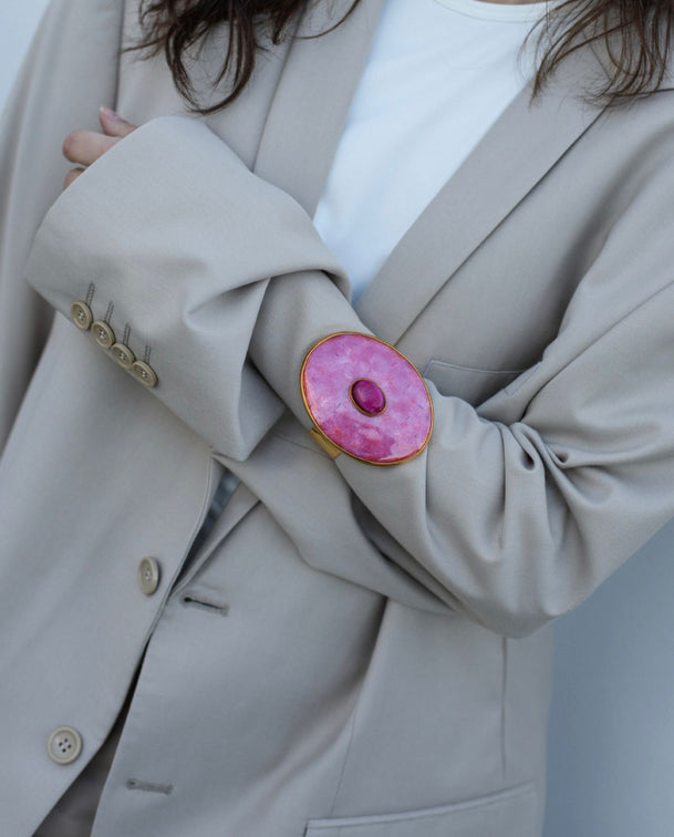 the Orbit Cuff in Rose Quartz