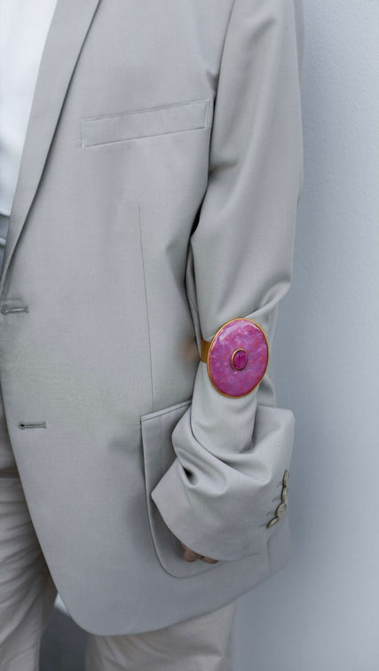 the Orbit Cuff in Rose Quartz