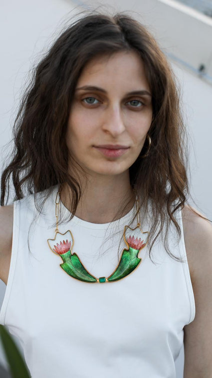 Twin Blossoms Enamel Necklace