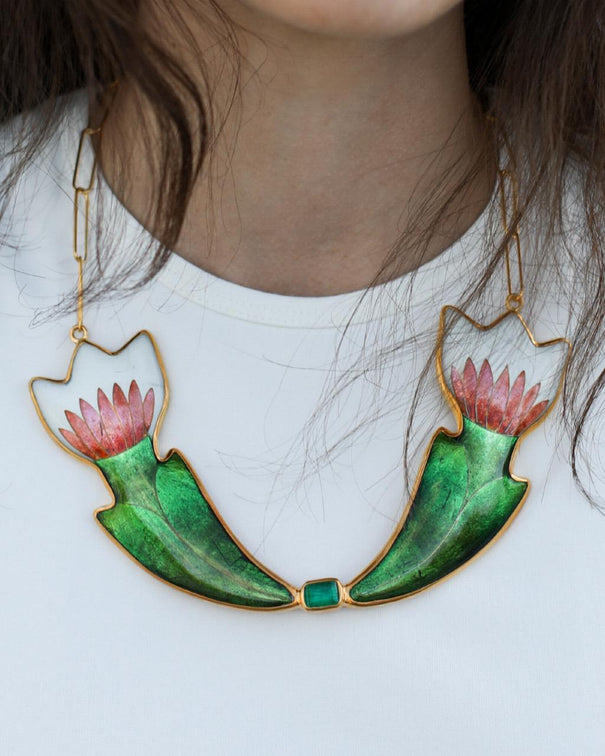 Twin Blossoms Enamel Necklace