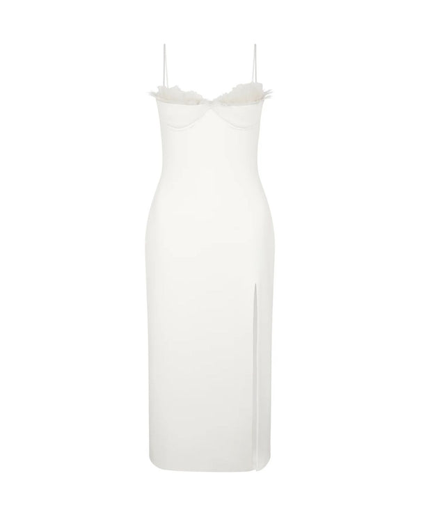 RUFFLE&FEATHER BALCONETTE BRA OPEN LEG MIDI DRESS