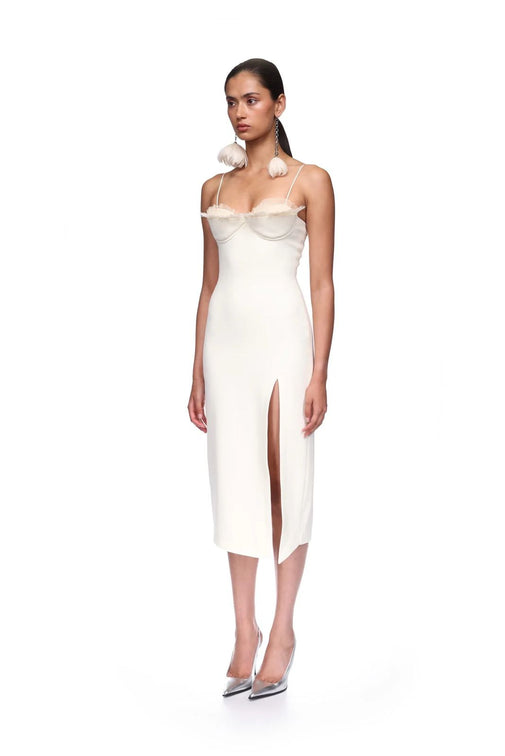 RUFFLE&FEATHER BALCONETTE BRA OPEN LEG MIDI DRESS