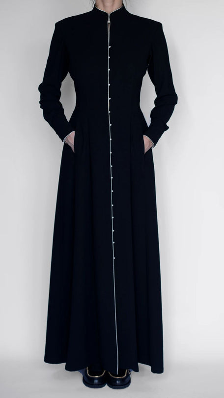 Traditional Akhalukhi black cotton dress with pattern on the back