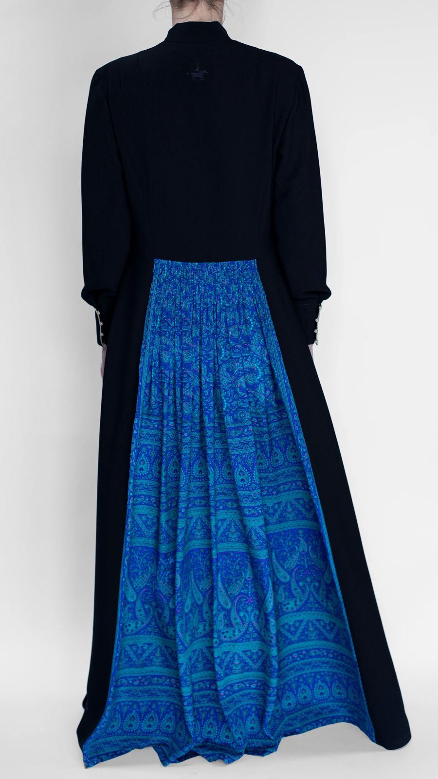 akhalukhi black cotton dress blue back