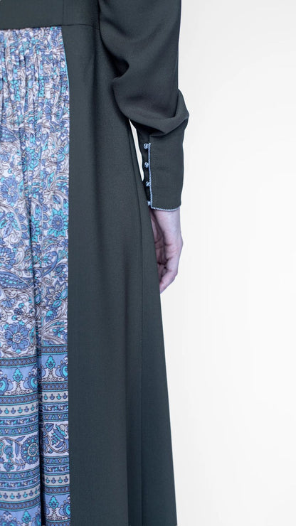 akhalukhi olive cotton dress lavender/gold