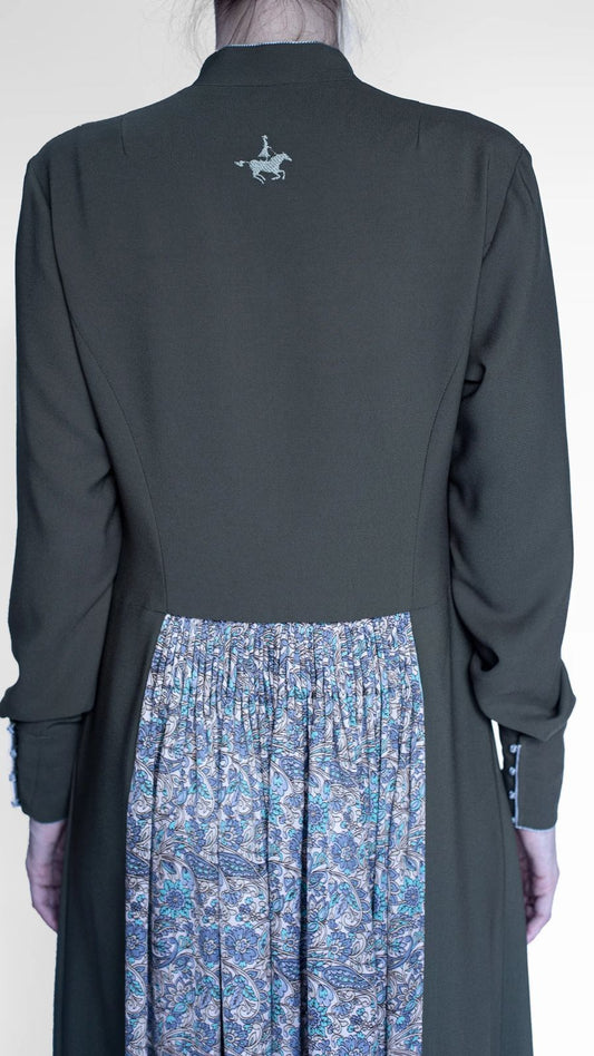 akhalukhi olive cotton dress lavender/gold