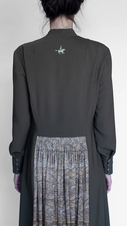 akhalukhi cotton olive dress/gold sky blue