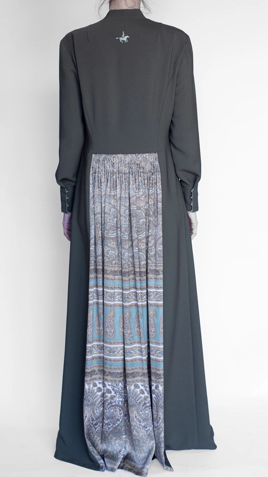 akhalukhi cotton olive dress/gold sky blue