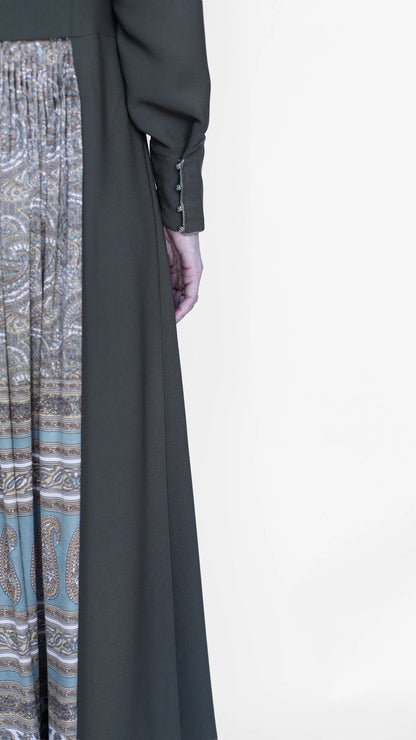 akhalukhi cotton olive dress/gold sky blue