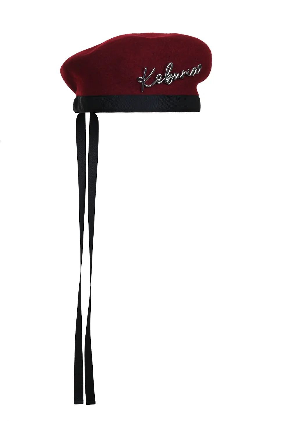 KEBURIA' SILVER-TONE PLAQUE EMBELLISHED WOOL BERET Burgundy