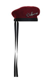 KEBURIA' SILVER-TONE PLAQUE EMBELLISHED WOOL BERET Burgundy