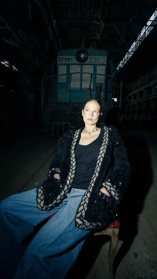 Black Embroidered Cardigan