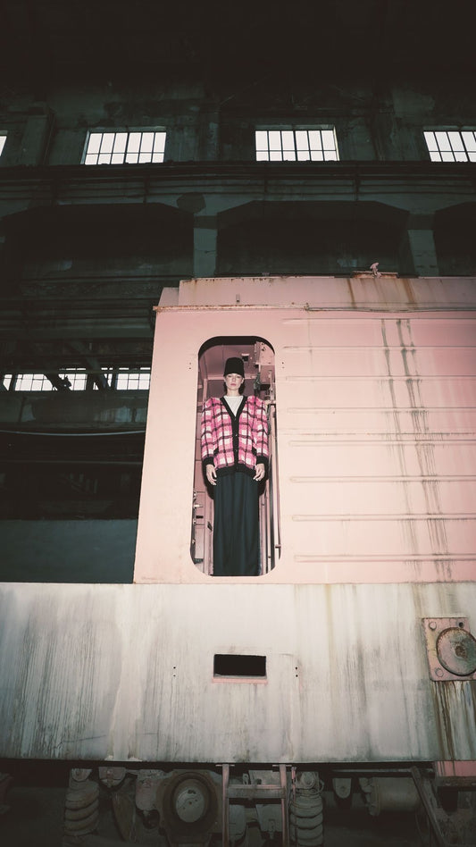 Checkered Cardigan In Pink