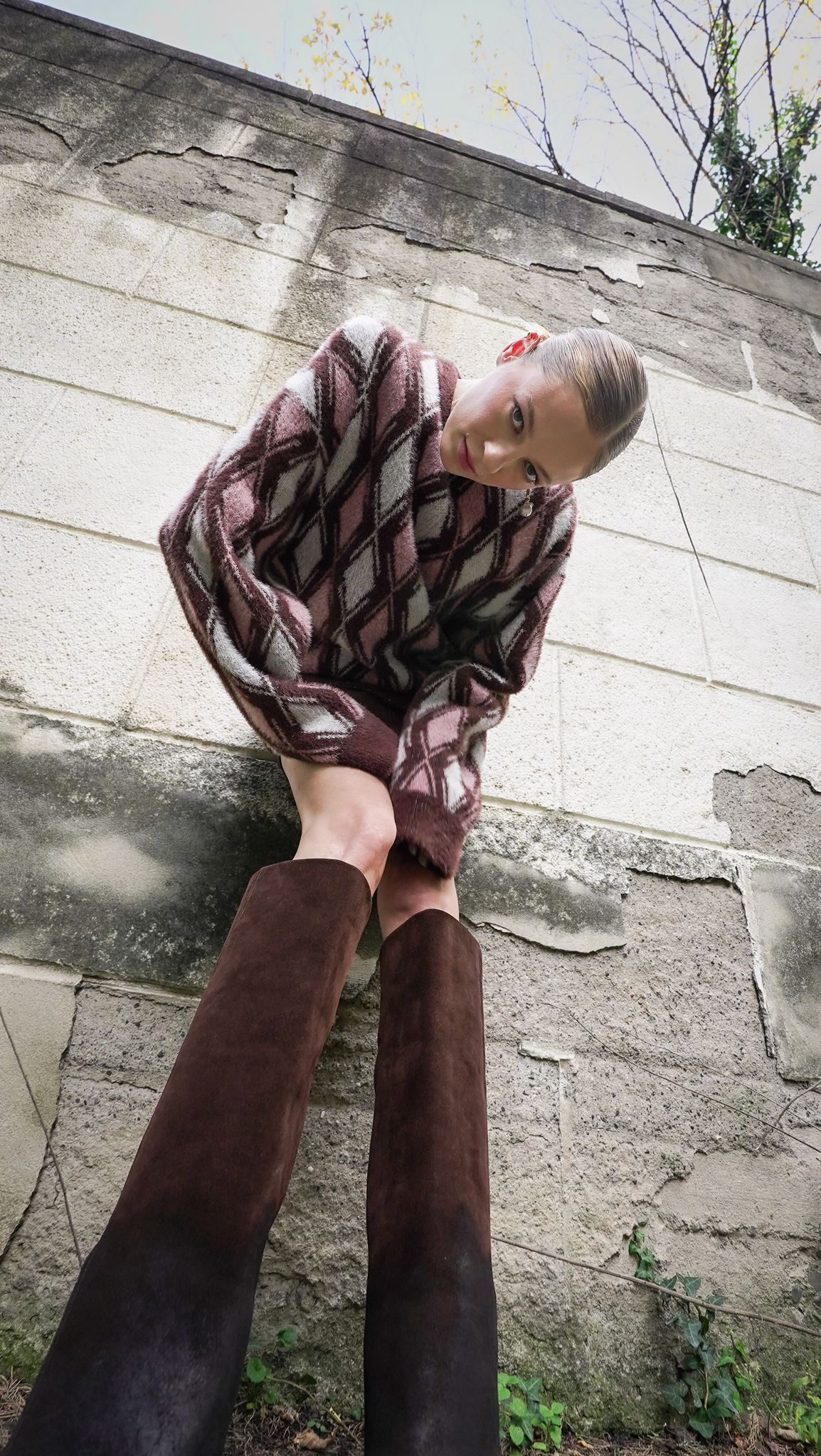 Brown Sweater W/ Pink And White Details