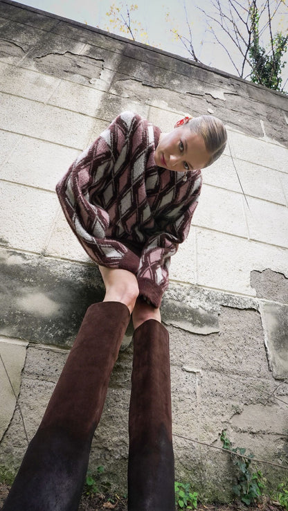 Brown Sweater W/ Pink And White Details
