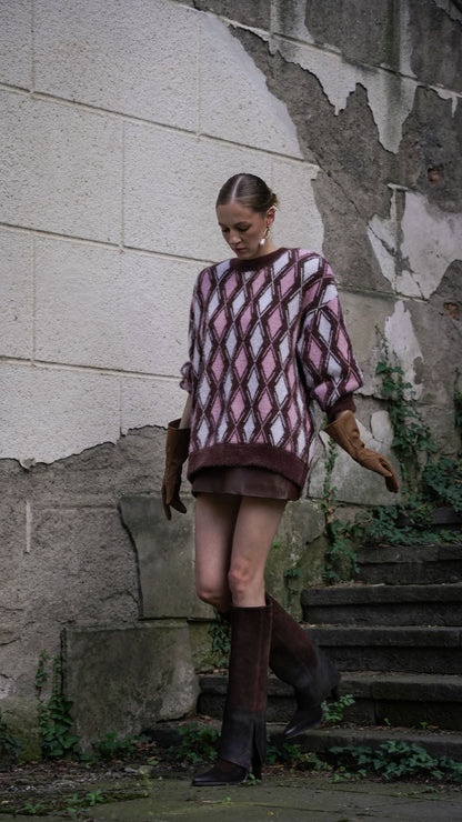 Brown Sweater W/ Pink And White Details