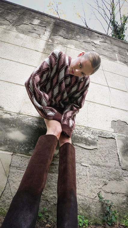 Brown Sweater W/ Pink And White Details